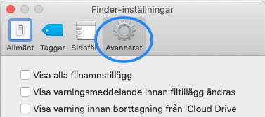 avancerade inställningar i finder