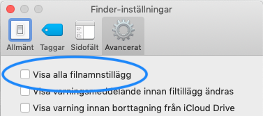 finder inställning visa alla filnamnstillägg