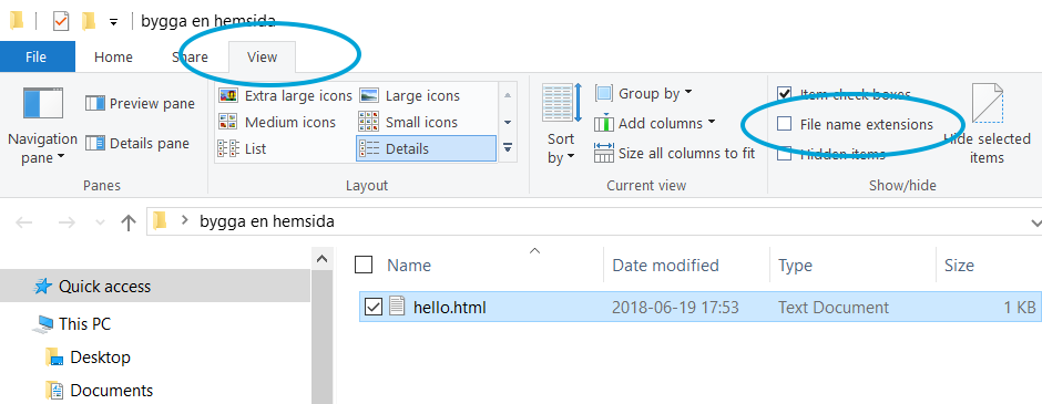 hitta inställningen för att visa filnamn i windows